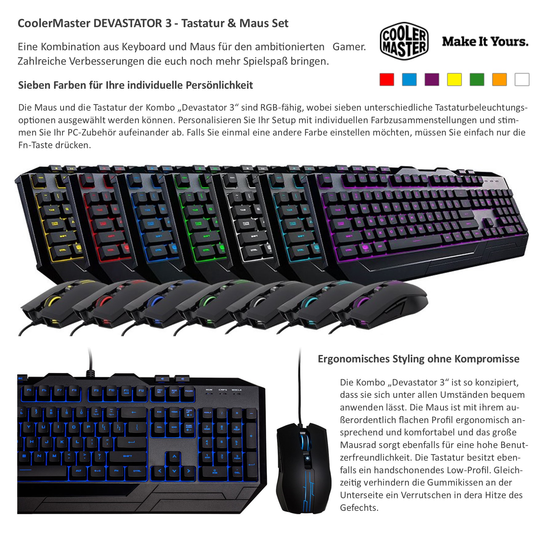 Cooler Master CM Storm Devastator III, LEDs RGB